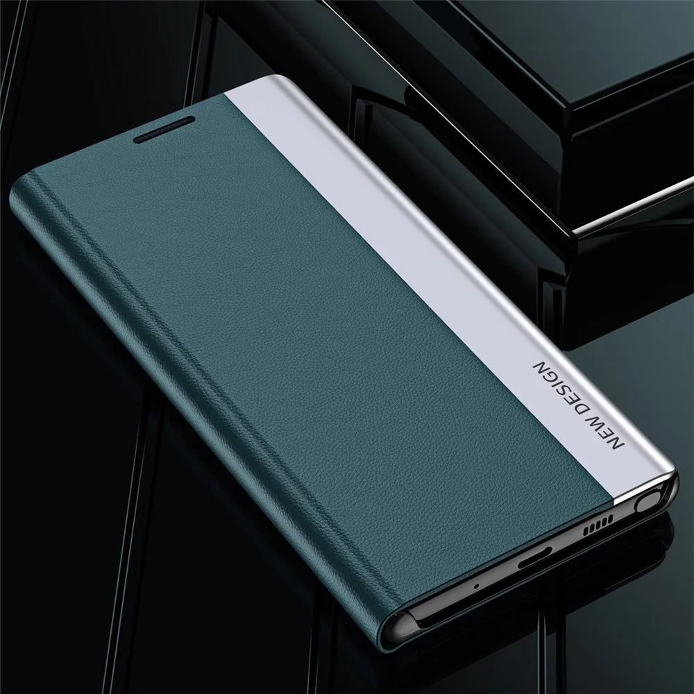 For Samsung Galaxy S24 Ultra Case Anti-scratch Leather Electroplating Stand Phone Cover - Green - 4