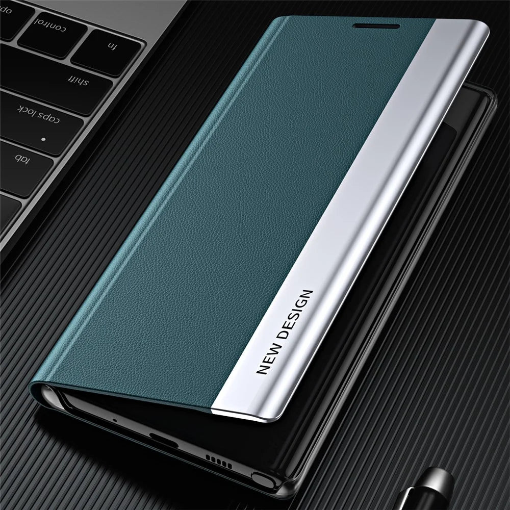 For Samsung Galaxy S24 Ultra Case Anti-scratch Leather Electroplating Stand Phone Cover - Green - 6