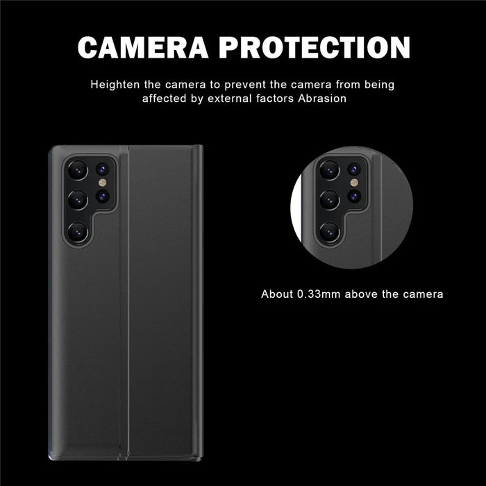 For Samsung Galaxy S24 Ultra Case PC + PU Leather View Window Flip Stand Phone Cover - Black - 3