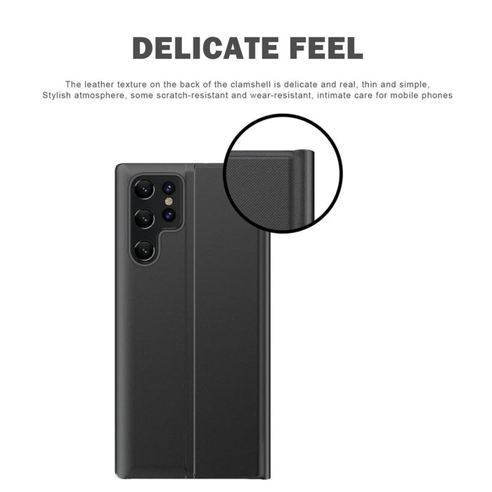 For Samsung Galaxy S24 Ultra Case PC + PU Leather View Window Flip Stand Phone Cover - Black - 4