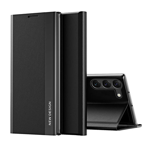 For Samsung Galaxy S24 Case Anti-fall Electroplating Leather Stand Mobile Phone Cover - Black - 1