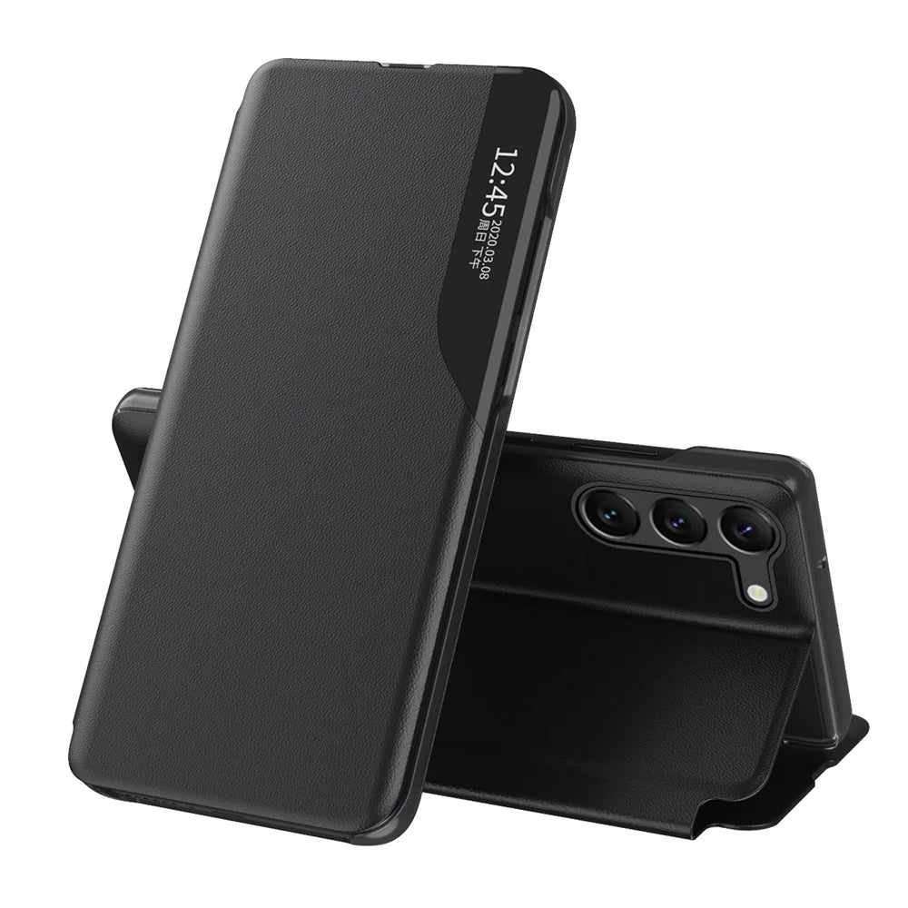 For Samsung Galaxy S24 Case View Window PU Leather Stand Cover - Black - 1