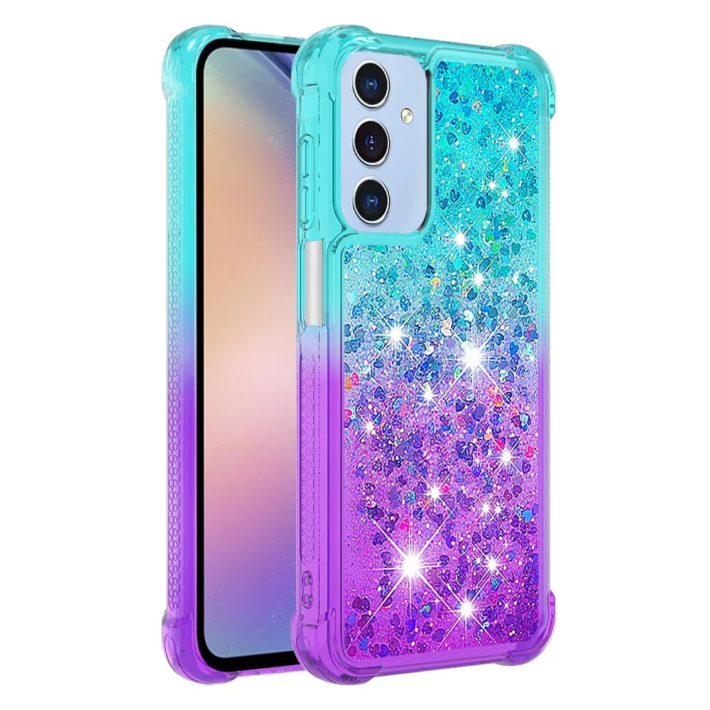 For Samsung Galaxy A15 5G TPU Case Gradient Quicksand Phone Back Cover - Sky Blue+Purple - 1
