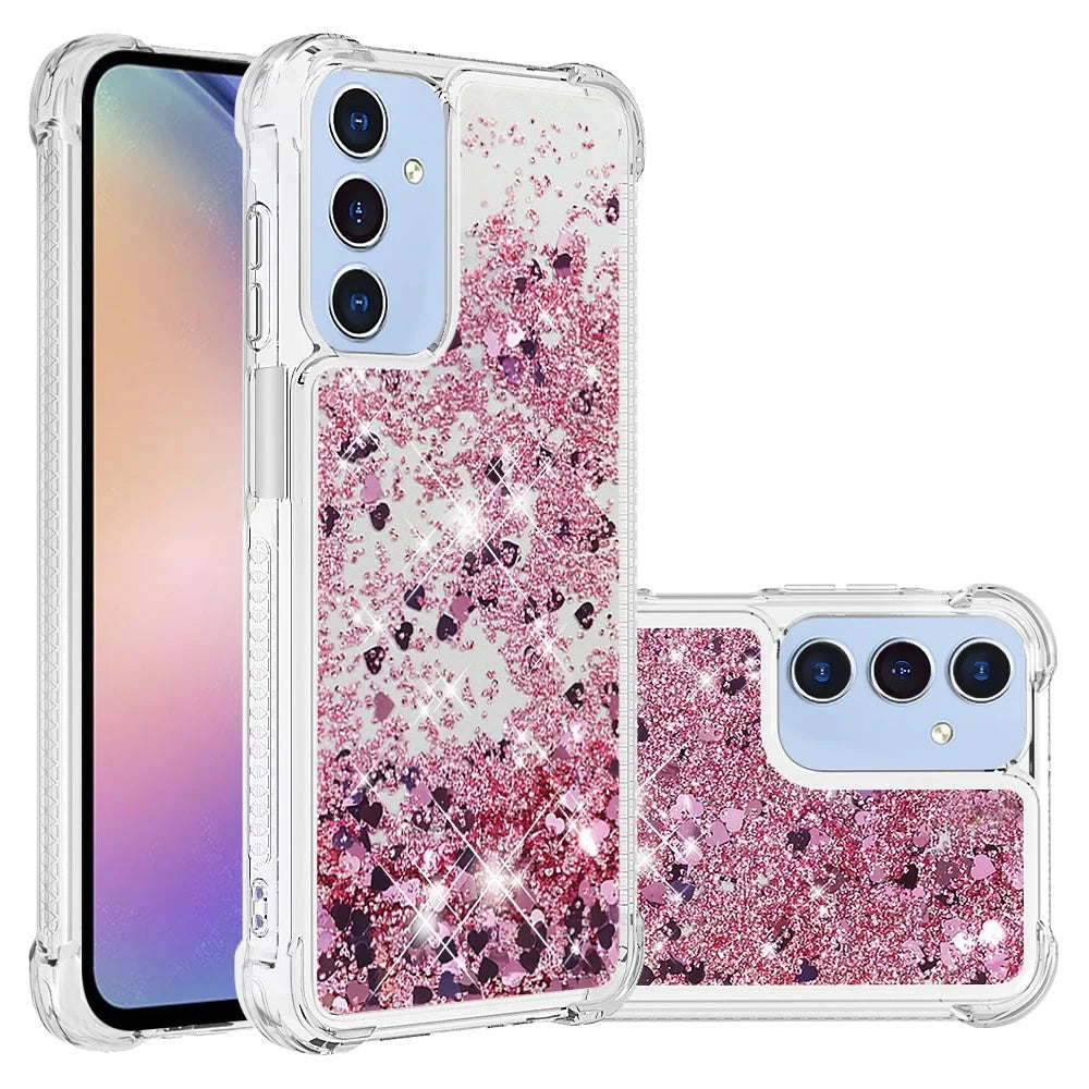 For Samsung Galaxy A15 5G TPU Case Glitter Quicksand Shockproof Phone Back Cover -  Rose Gold / Hearts - 2