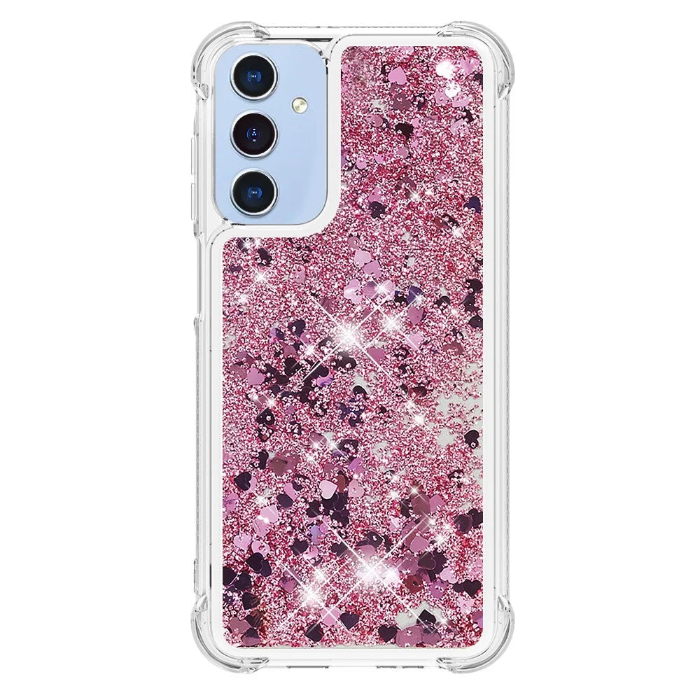 For Samsung Galaxy A15 5G TPU Case Glitter Quicksand Shockproof Phone Back Cover -  Rose Gold / Hearts - 3