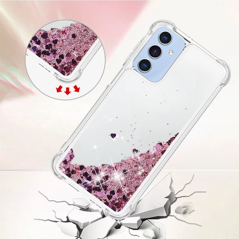 For Samsung Galaxy A15 5G TPU Case Glitter Quicksand Shockproof Phone Back Cover -  Rose Gold / Hearts - 4