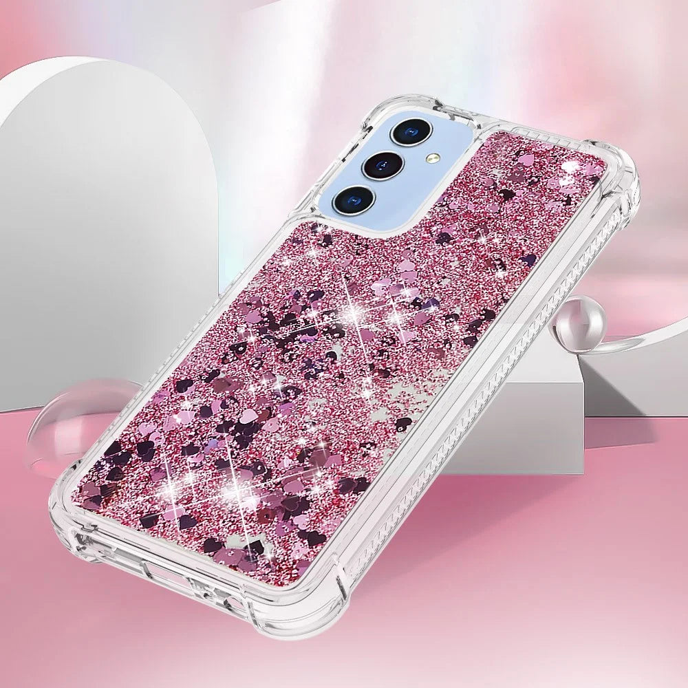 For Samsung Galaxy A15 5G TPU Case Glitter Quicksand Shockproof Phone Back Cover -  Rose Gold / Hearts - 5