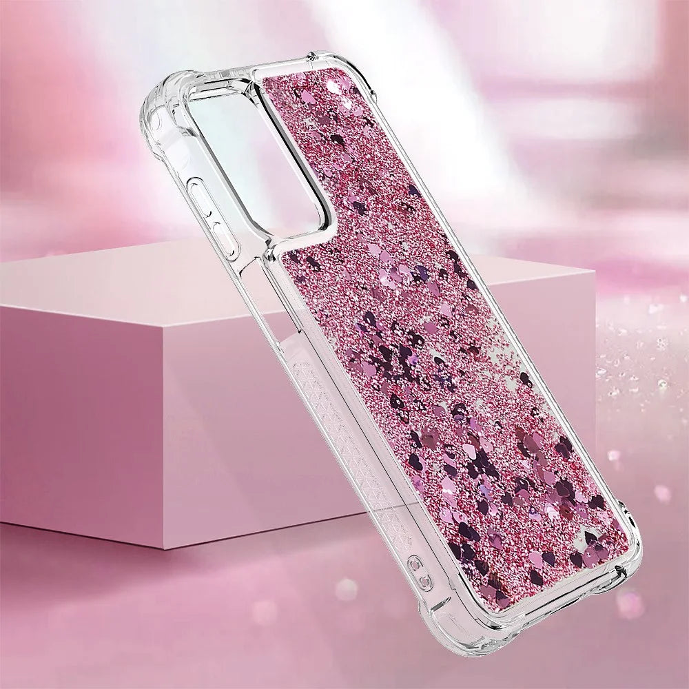 For Samsung Galaxy A15 5G TPU Case Glitter Quicksand Shockproof Phone Back Cover -  Rose Gold / Hearts - 6