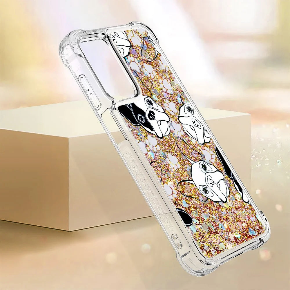 For Samsung Galaxy A15 5G TPU Case with Quicksand and Pattern Printed - Black+White Puppy - 6
