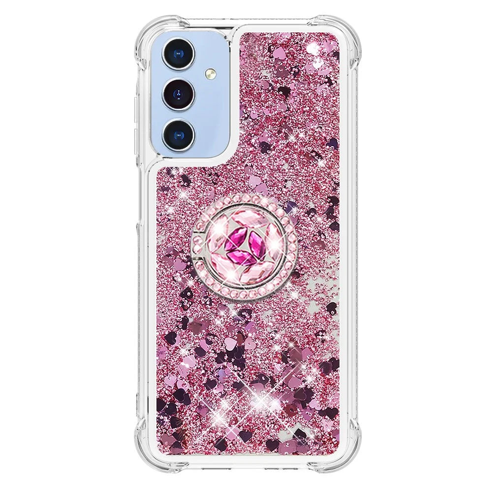 For Samsung Galaxy A15 5G TPU Case with Kickstand Quicksand Shockproof Cover - Rose Gold  /  Hearts - 2