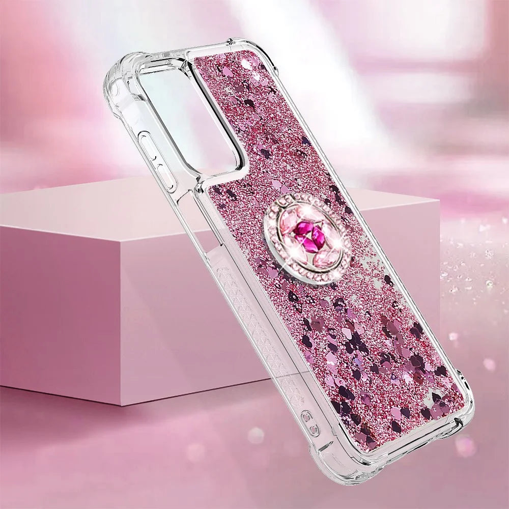 For Samsung Galaxy A15 5G TPU Case with Kickstand Quicksand Shockproof Cover - Rose Gold  /  Hearts - 6