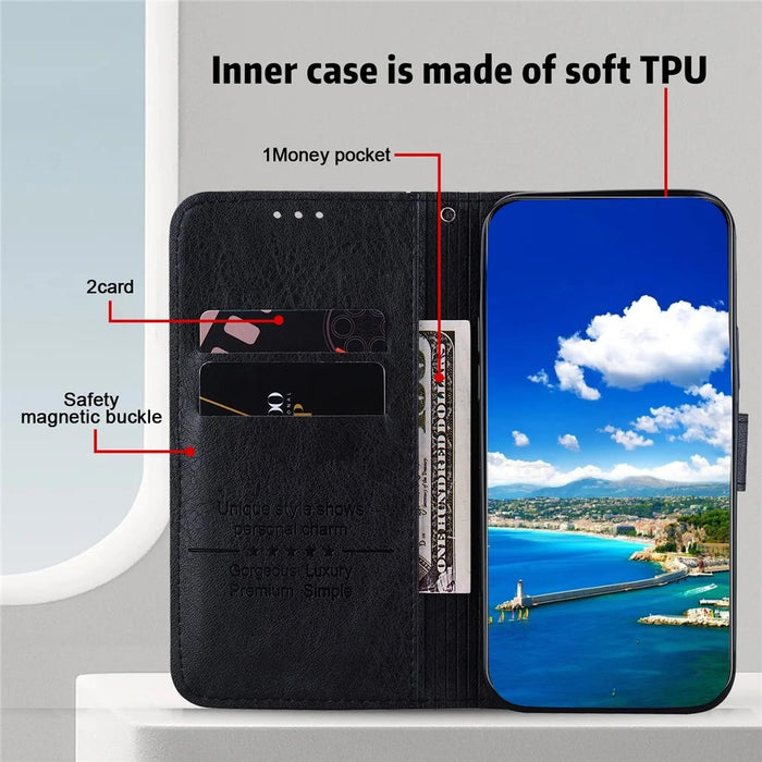 For Samsung Galaxy S24 Ultra Case Solid Color Leather Phone Stand Cover - Black - 2