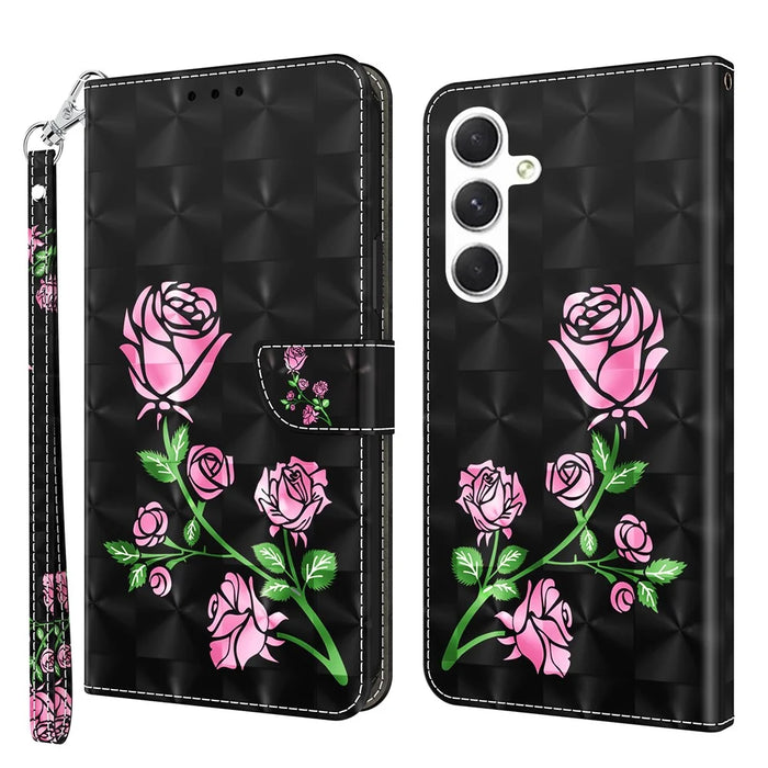 For Samsung Galaxy S24+ Case 3D Pattern Printing Phone Cover with Wallet Stand - Rose Flower - 1