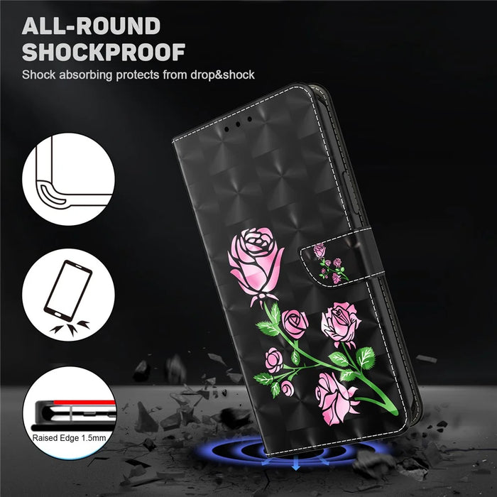 For Samsung Galaxy S24+ Case 3D Pattern Printing Phone Cover with Wallet Stand - Rose Flower - 4