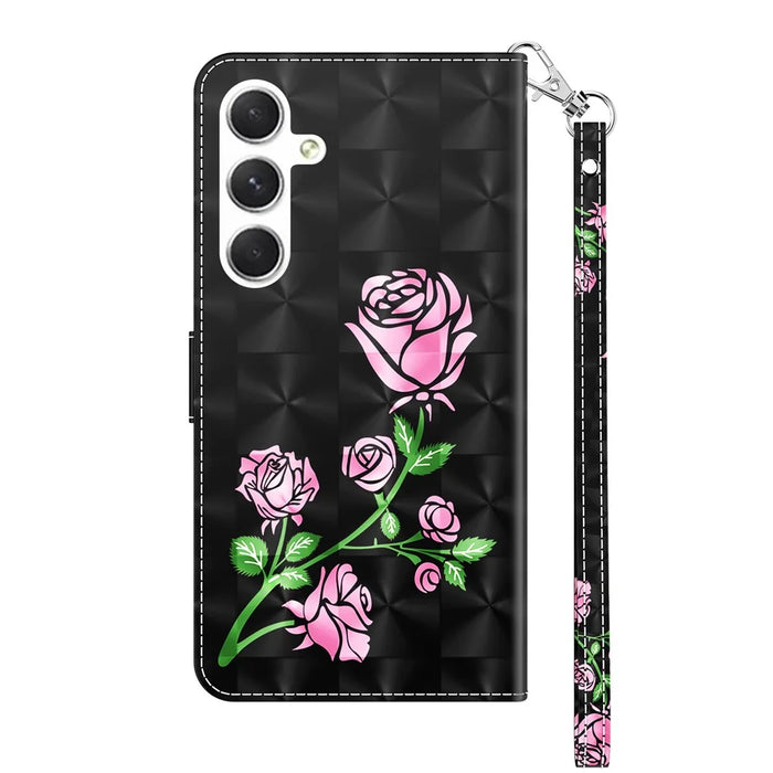 For Samsung Galaxy S24+ Case 3D Pattern Printing Phone Cover with Wallet Stand - Rose Flower - 7