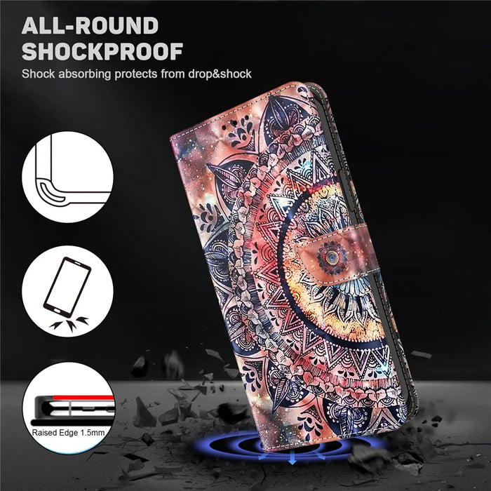 For Samsung Galaxy S24 Leather Case 3D Pattern Printing Phone Stand Cover - Color Mandala - 4