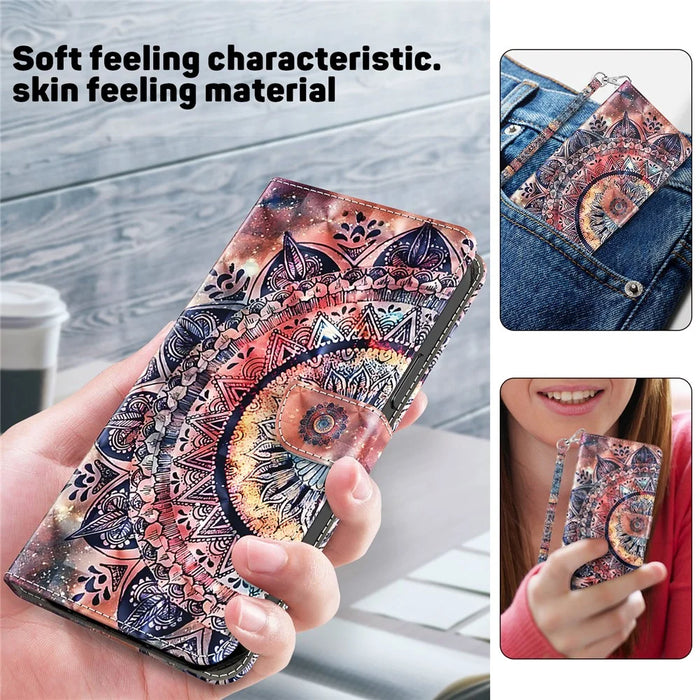 For Samsung Galaxy S24 Leather Case 3D Pattern Printing Phone Stand Cover - Color Mandala - 5