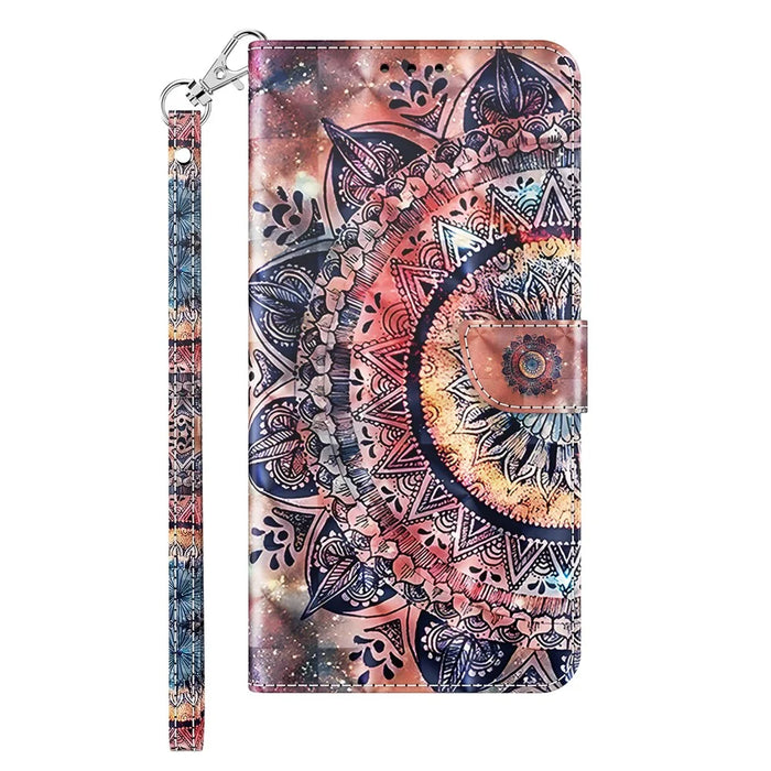 For Samsung Galaxy S24 Leather Case 3D Pattern Printing Phone Stand Cover - Color Mandala - 6