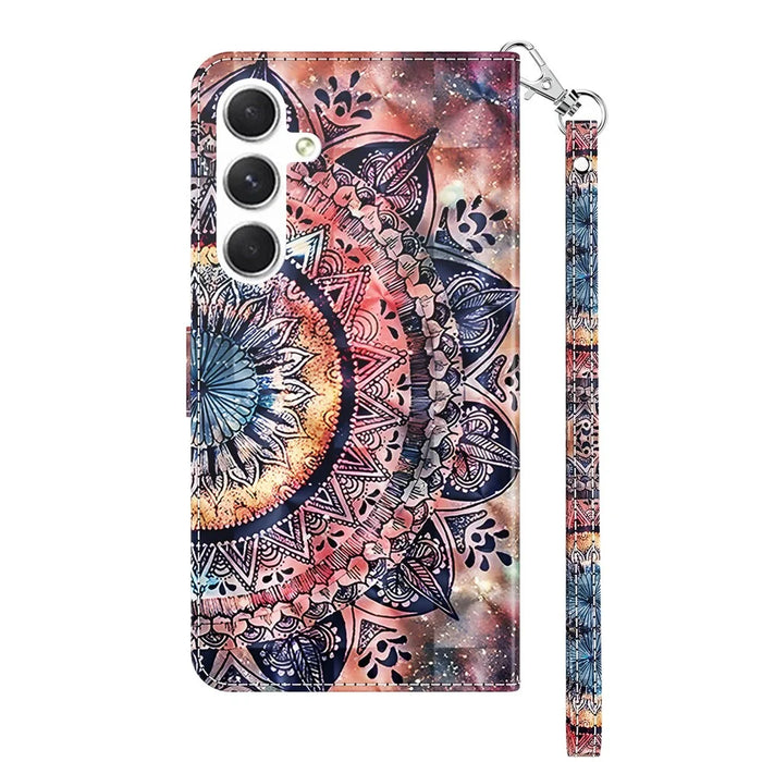 For Samsung Galaxy S24 Leather Case 3D Pattern Printing Phone Stand Cover - Color Mandala - 7
