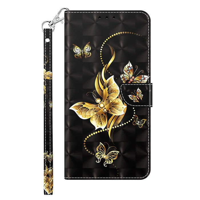 For Samsung Galaxy S24 Ultra Case 3D Pattern Printing Leather Wallet Cover - Golden Butterfly - 6