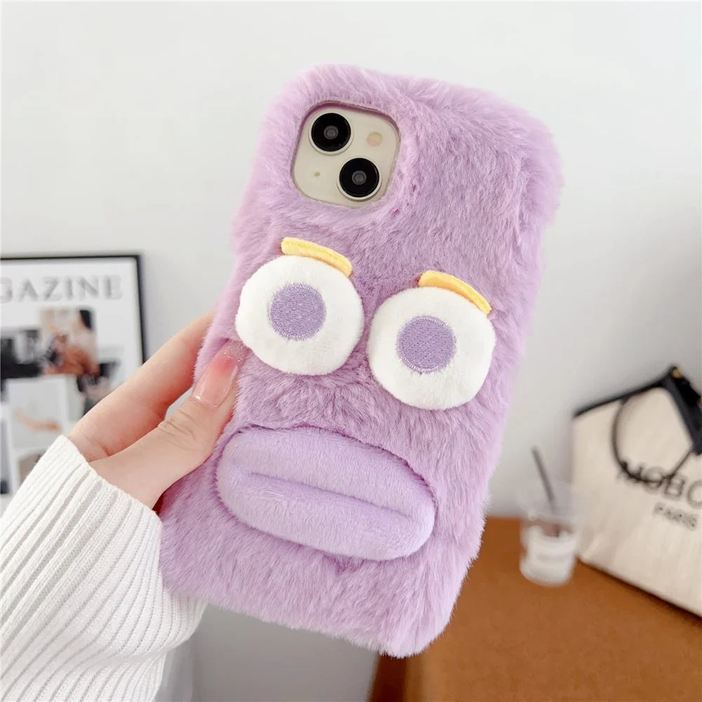 For iPhone 15 Plus Case Cartoon Sausage-shaped Lip Plush+TPU Anti-fall Phone Cover - Purple - 2