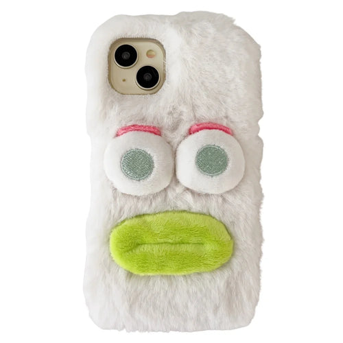 For iPhone 15 Case Sausage-shaped Lip Cartoon Design Plush+TPU Phone Cover - White - 1