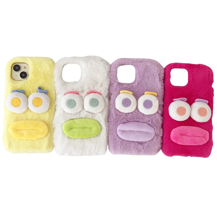 For iPhone 15 Case Sausage-shaped Lip Cartoon Design Plush+TPU Phone Cover - White - 7