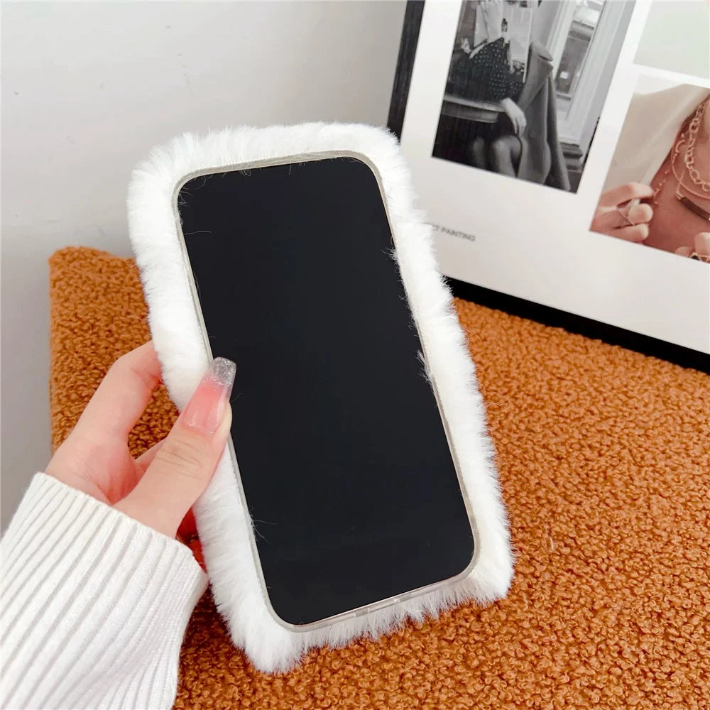 For iPhone 15 Pro Case Fun Cartoon Design Plush+TPU Phone Back Cover - White - 3