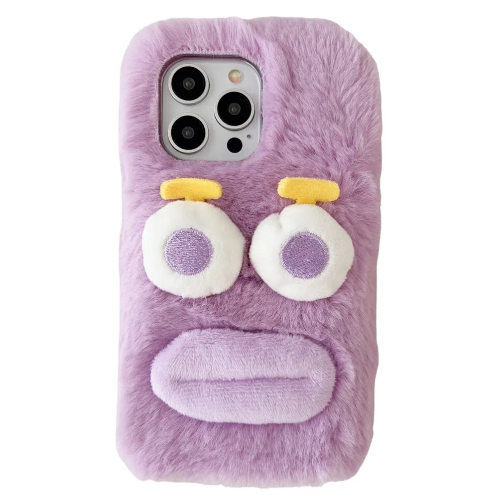 For iPhone 15 Pro Max Case Lovely Sausage-shaped Lip Plush+TPU Warm Phone Cover - Purple - 1