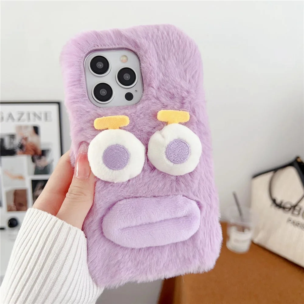 For iPhone 15 Pro Max Case Lovely Sausage-shaped Lip Plush+TPU Warm Phone Cover - Purple - 2
