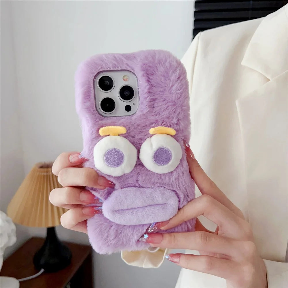 For iPhone 15 Pro Max Case Lovely Sausage-shaped Lip Plush+TPU Warm Phone Cover - Purple - 3