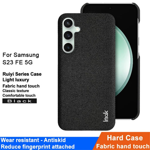 IMAK Ruiyi Series for Samsung Galaxy S23 FE Case Cloth Texture Leather Coated PC Cover - Black - 2