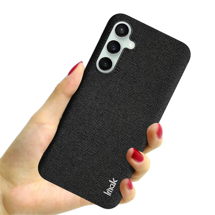 IMAK Ruiyi Series for Samsung Galaxy S23 FE Case Cloth Texture Leather Coated PC Cover - Black - 4