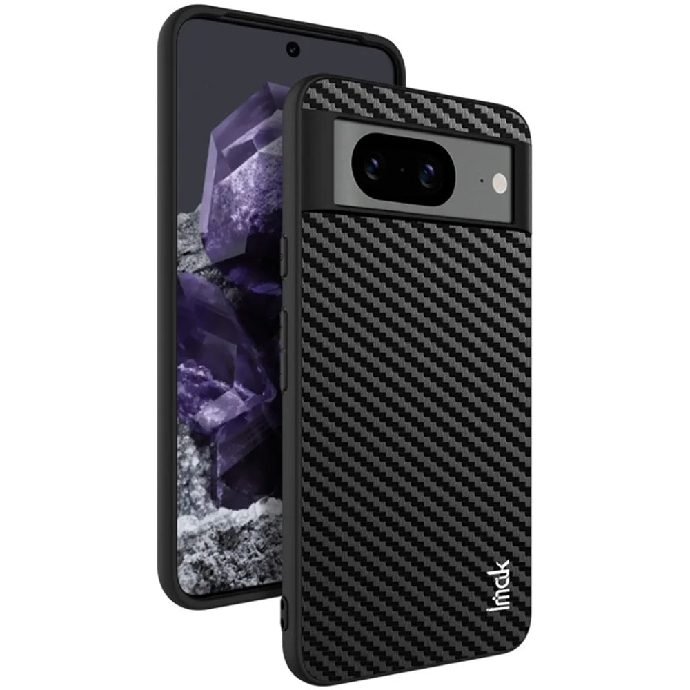 IMAK LX-5 Series for Google Pixel 8 Case Anti-scratch Leather Coating Phone Cover - Carbon Fiber Texture - 1