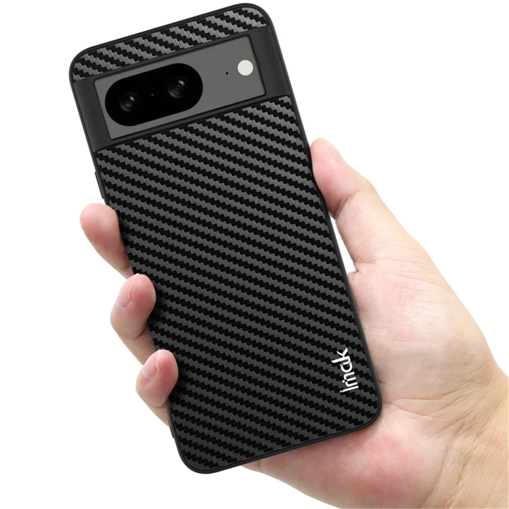 IMAK LX-5 Series for Google Pixel 8 Case Anti-scratch Leather Coating Phone Cover - Carbon Fiber Texture - 3