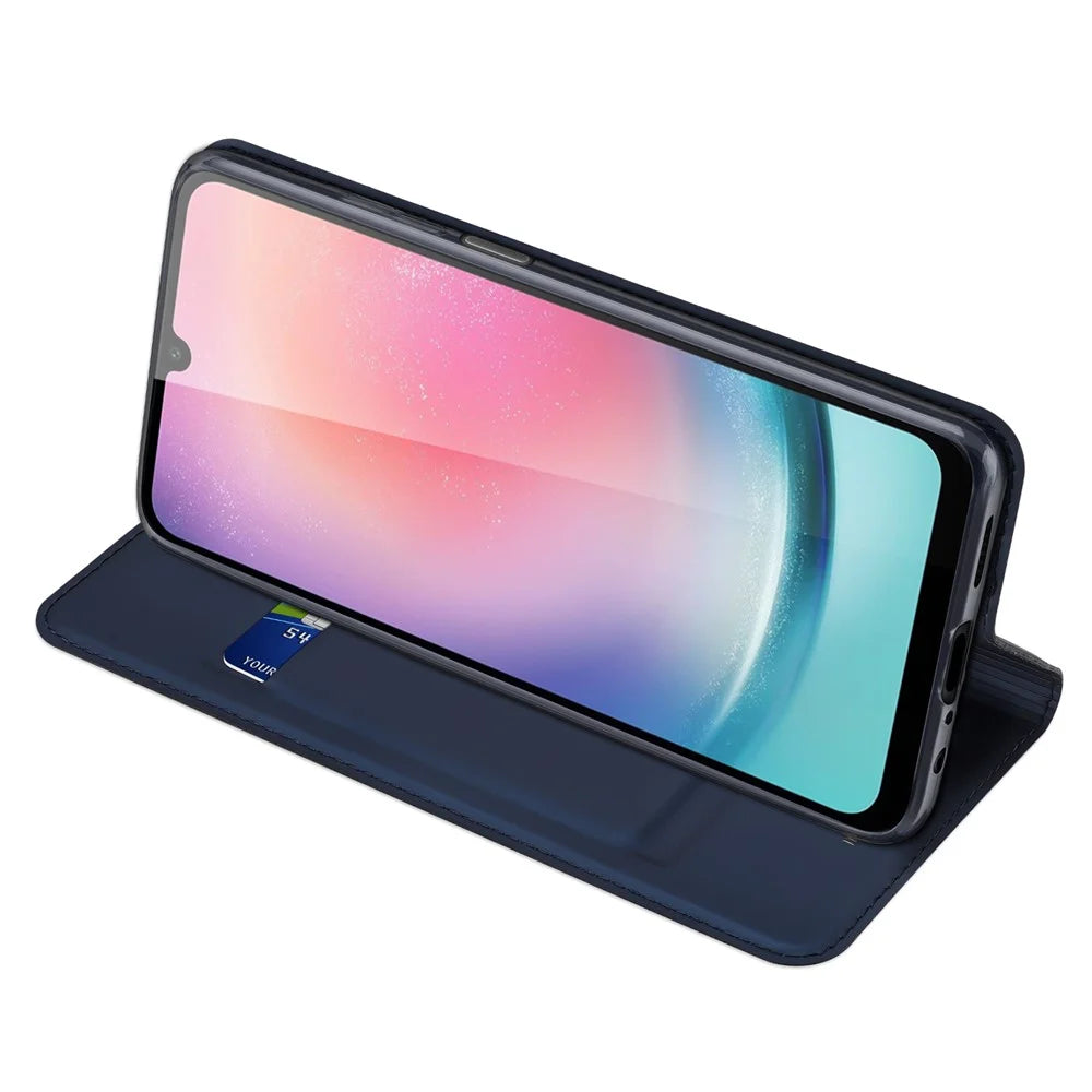 DUX DUCIS Skin Pro Series For Samsung Galaxy A25 5G (Global) (161.0 x 76.5 x 8.3mm) Case Scratch-resistant Leather Cover with Card Holder - Blue - 3