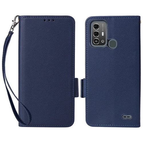For ZTE Blade A53 Pro Case Shockproof Phone Cover Litchi Texture PU Leather Shell with Strap - Dark Blue - 1