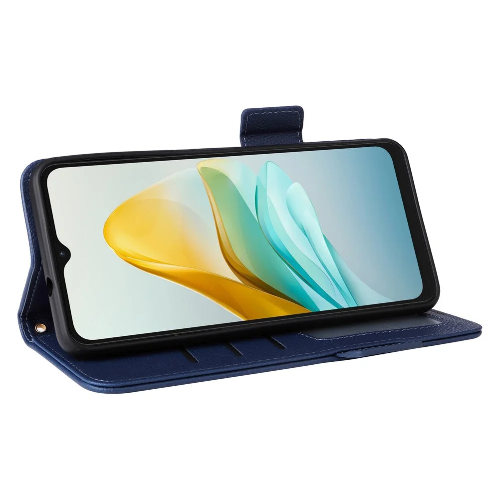 For ZTE Blade A53 Pro Case Shockproof Phone Cover Litchi Texture PU Leather Shell with Strap - Dark Blue - 3
