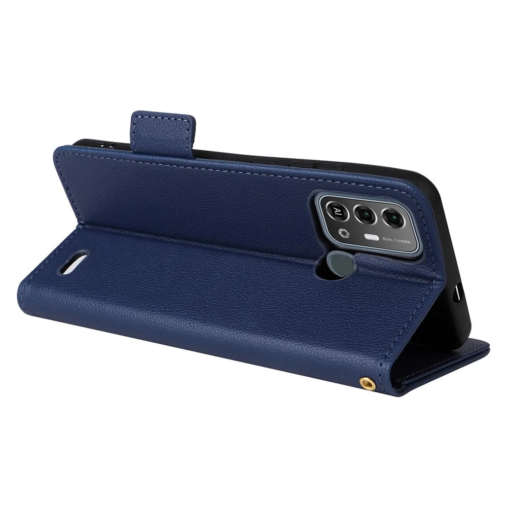 For ZTE Blade A53 Pro Case Shockproof Phone Cover Litchi Texture PU Leather Shell with Strap - Dark Blue - 4