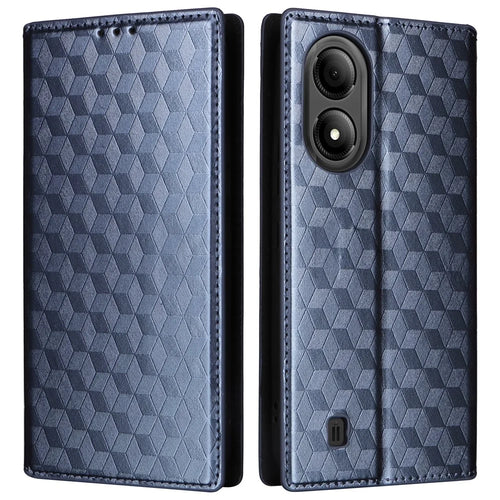 For ZTE Blade A33S Case Rhombus Imprinted Leather Wallet Phone Cover - Blue - 1
