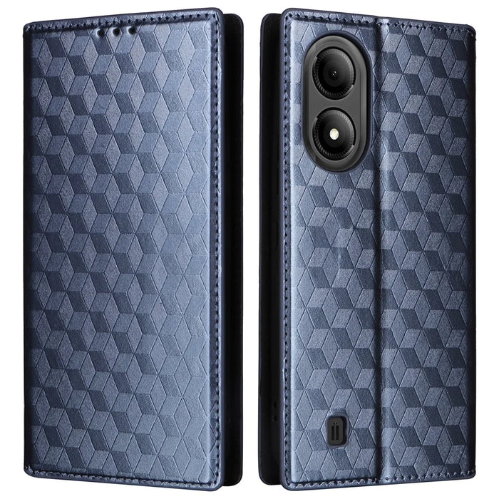 For ZTE Blade A33S Case Rhombus Imprinted Leather Wallet Phone Cover - Blue - 1