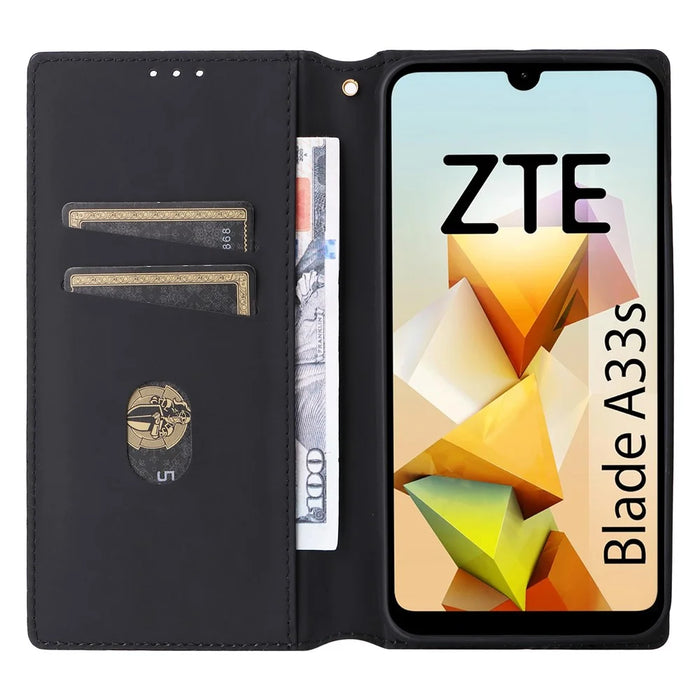 For ZTE Blade A33S Case Rhombus Imprinted Leather Wallet Phone Cover - Blue - 2