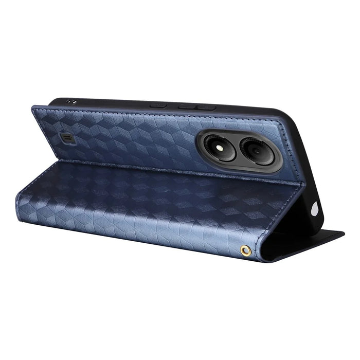 For ZTE Blade A33S Case Rhombus Imprinted Leather Wallet Phone Cover - Blue - 4