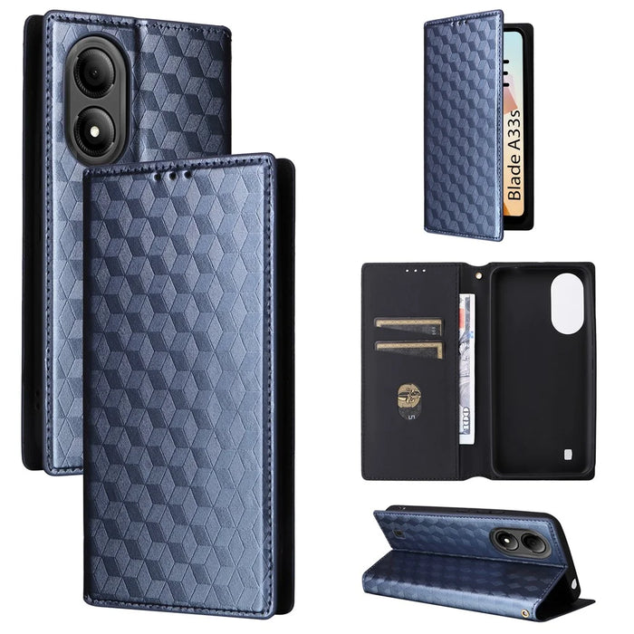 For ZTE Blade A33S Case Rhombus Imprinted Leather Wallet Phone Cover - Blue - 5