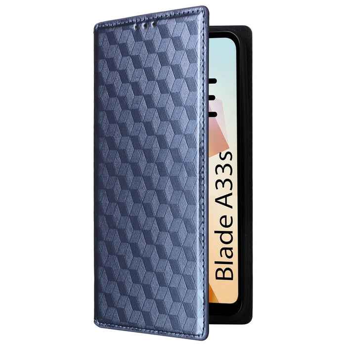 For ZTE Blade A33S Case Rhombus Imprinted Leather Wallet Phone Cover - Blue - 6