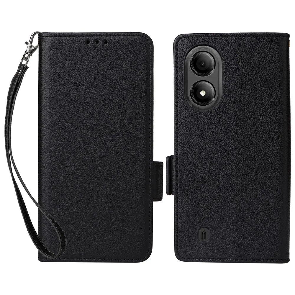 For ZTE Blade A33S Case Magnetic Clasp Leather Phone Cover with Strap - Black - 1