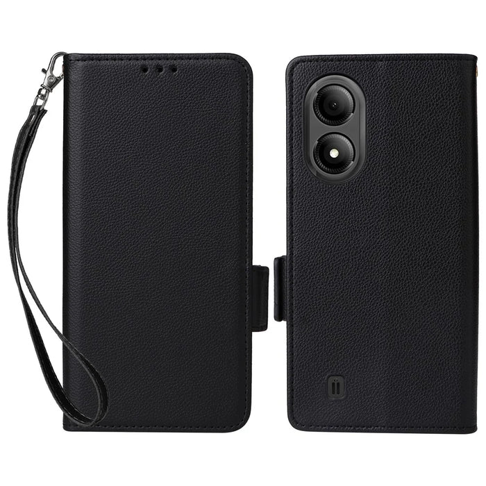 For ZTE Blade A33S Case Magnetic Clasp Leather Phone Cover with Strap - Black - 1