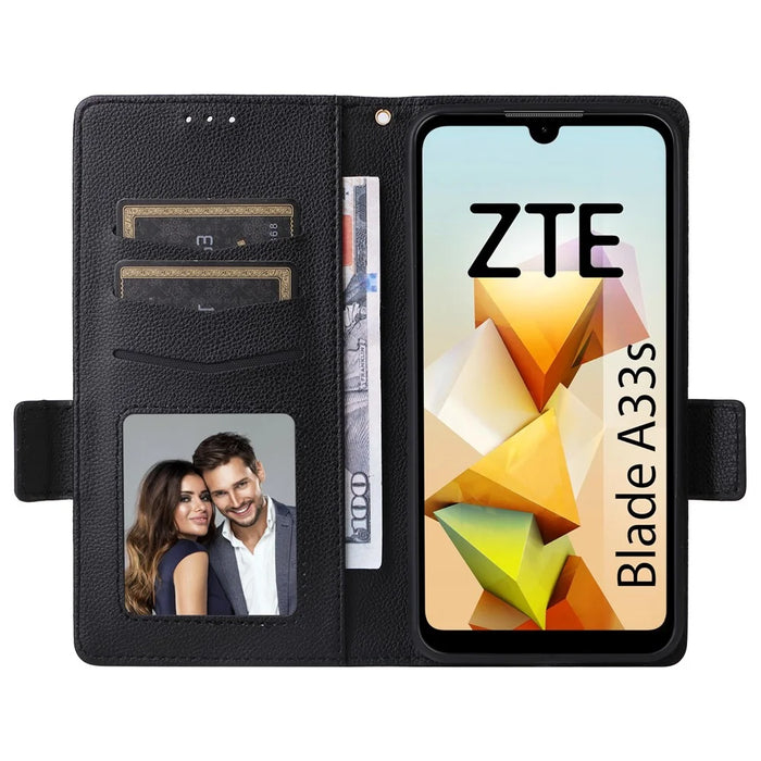 For ZTE Blade A33S Case Magnetic Clasp Leather Phone Cover with Strap - Black - 2