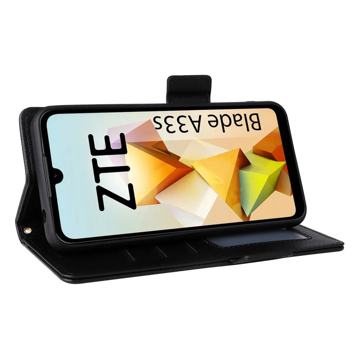 For ZTE Blade A33S Case Magnetic Clasp Leather Phone Cover with Strap - Black - 3