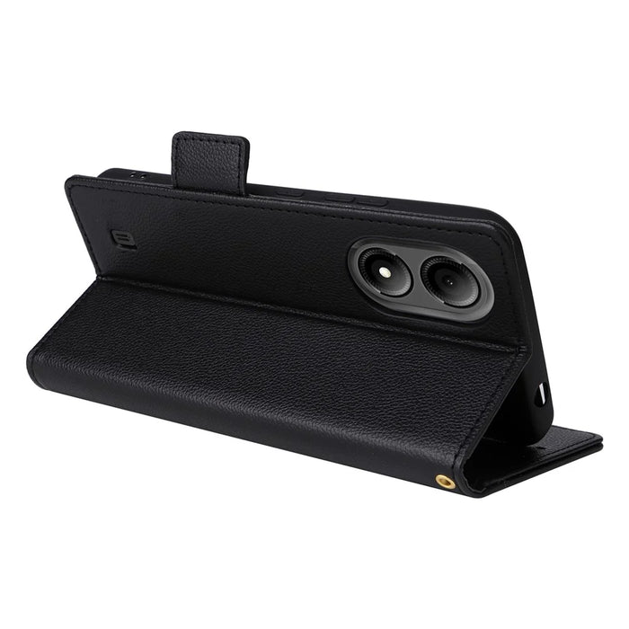 For ZTE Blade A33S Case Magnetic Clasp Leather Phone Cover with Strap - Black - 4